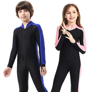 Детские цельные костюмы для мальчиков и девочек, защита от сыпи для серфинга, длинные гидрокостюмы на молнии с длинными рукавами, купальники, купальные костюмы 1
