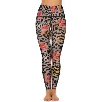 Леопардовые леггинсы с цветочным рисунком и карманами, штаны для йоги с рисунком гепарда, леггинсы для йоги с высокой талией, эластичные спортивные брюки для фитнеса 1