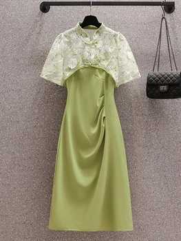 Новое винтажное шикарное повседневное длинное платье в китайском стиле 2023, Летнее элегантное платье-двойка для лица, женское облегающее Красивое вечернее платье 1