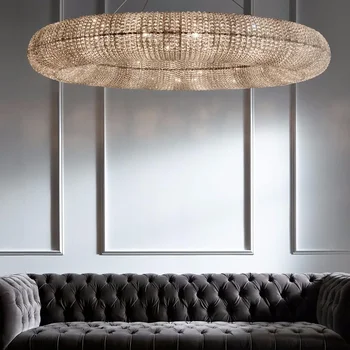 Роскошная кольцевая хрустальная люстра для гостиной, современный светодиодный подвесной светильник Cristal большого размера, креативный дизайн, Круглые лампы для помещений. 1