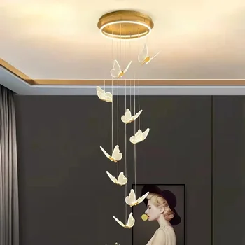 Современная светодиодная люстра в виде бабочки, Акриловая подсветка лестницы в выставочном зале для спальни, Ночник, светильники 1