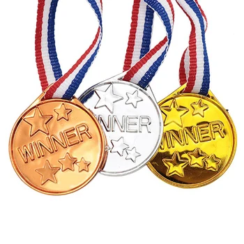 1 шт. Наградные медали, детские золотые пластиковые медали победителей, Спортивная сумка для вечеринки, призы, игрушки, безопасный экологичный материал ABS 2