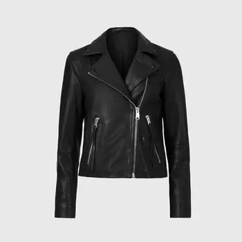 2023 Классическая кожаная куртка из британской овчины на диагональной молнии для женщин, черная байкерская куртка 2