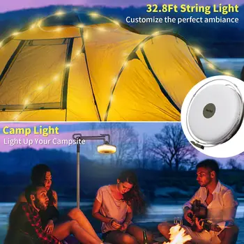 USB Перезаряжаемый Фонарь для Кемпинга, Открытый Фонарь Для Палатки, Светодиодный Фонарик с Магнитным Крючком, 10-метровая Световая Полоса (теплый Свет + RGB) 2