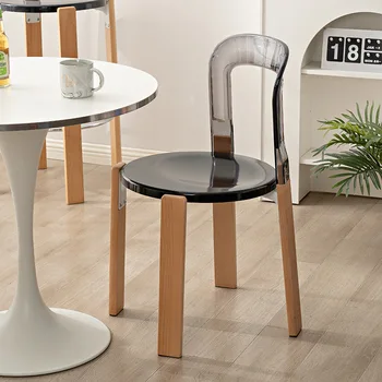 Винтажный барный стул из массива дерева, художественный дизайнер для столовой, Спинка для завтрака, Пластиковое кресло с откидной спинкой, Кухонная мебель для сидения 2