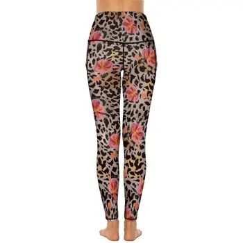 Леопардовые леггинсы с цветочным рисунком и карманами, штаны для йоги с рисунком гепарда, леггинсы для йоги с высокой талией, эластичные спортивные брюки для фитнеса 2