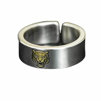 Модное кольцо ручной работы с оригинальным дизайном в виде головы тигра для мужчин, ретро-хипстерское одиночное регулируемое кольцо, ювелирный подарок в стиле панк 2