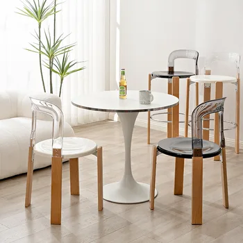Винтажный барный стул из массива дерева, художественный дизайнер для столовой, Спинка для завтрака, Пластиковое кресло с откидной спинкой, Кухонная мебель для сидения 3