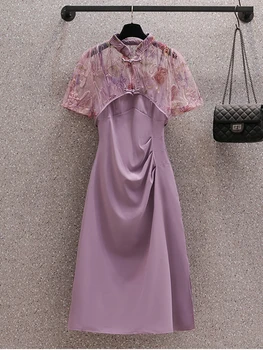 Новое винтажное шикарное повседневное длинное платье в китайском стиле 2023, Летнее элегантное платье-двойка для лица, женское облегающее Красивое вечернее платье 3