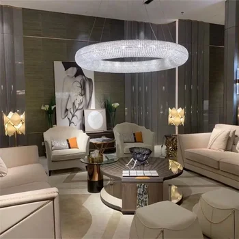 Роскошная кольцевая хрустальная люстра для гостиной, современный светодиодный подвесной светильник Cristal большого размера, креативный дизайн, Круглые лампы для помещений. 3