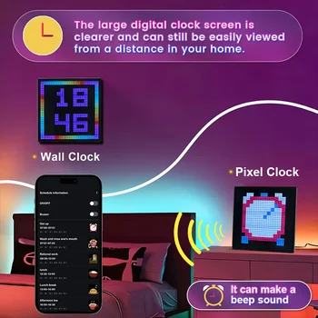 Светодиодный пиксельный арт-дисплей Смарт-Цифровая рамка для фотографий, часы, пиксельная экранная панель, управление приложением Bluetooth, текстовый узор 