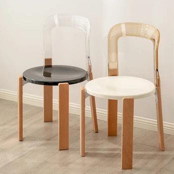 Винтажный барный стул из массива дерева, художественный дизайнер для столовой, Спинка для завтрака, Пластиковое кресло с откидной спинкой, Кухонная мебель для сидения 4