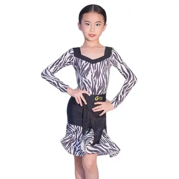 Одежда для бальных танцев для детей, платье для латиноамериканских танцев с длинными рукавами для девочек, платья для занятий детскими танцами на соревнованиях SL9538 4