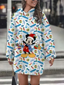 Рождественская толстовка Disney с цветочным рисунком Микки Мауса, женская модная уличная одежда, платье-толстовка, свободная повседневная толстовка, косплей 4