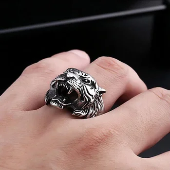 Модное кольцо ручной работы с оригинальным дизайном в виде головы тигра для мужчин, ретро-хипстерское одиночное регулируемое кольцо, ювелирный подарок в стиле панк 5