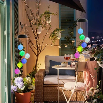 Уличная светодиодная лампа на солнечной батарее с круглым шаром, перезвоном ветра, садовым газоном, праздничным освещением, фонарем для украшения сада 5